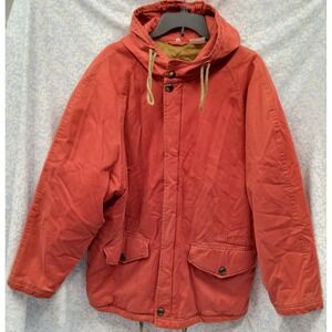 Vintage Unisex Med. Tom Tailor Duck Canvas Parka Jacket W/Hood Red/Orange Color